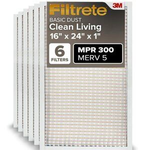 Filtrete 16x24x1 Air‎ Filter, MPR 300, MERV 5, Clean Living Basic Dust 3-Month